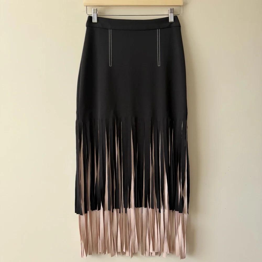 Black and Beige Fringe Skirt - Picture 1 of 5
